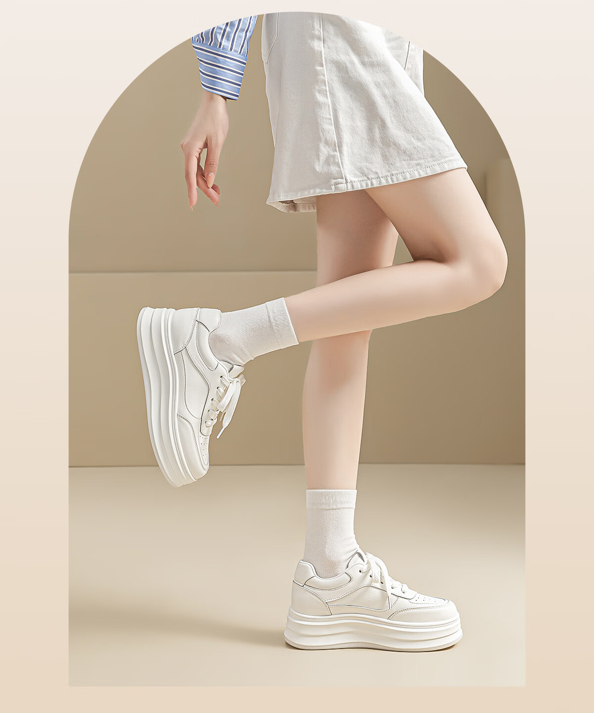 Warrior Women's Autumn Casual Fashion Platform Thick-Soled White Sneakers, Height-Increasing Sports Shoes, Size 40 14