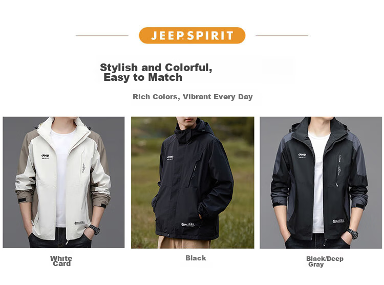JEEP SPIRIT Men's Spring Jacket, Windproof Coat for Men And Women, Black/dark Gray, 3XL 9