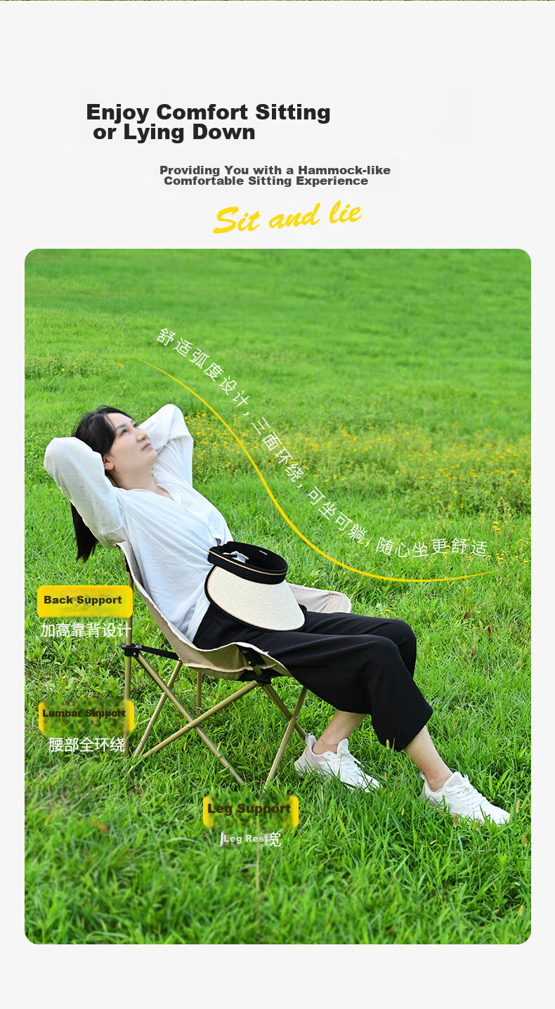 Grsaed Outdoor Folding Chair, Fishing Chair, Portable Fishing Chair, Outdoor Sketching Folding Stool, Camping Leisure Moon Chair, Elegant Black 4