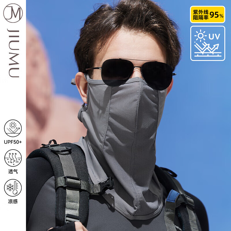 JIUMU Ice Silk Sun Protection Face Mask for Men, Cycling Summer UV-Resistant Sunshade Neck Guard Full Face Breathable Sun Protection Mask