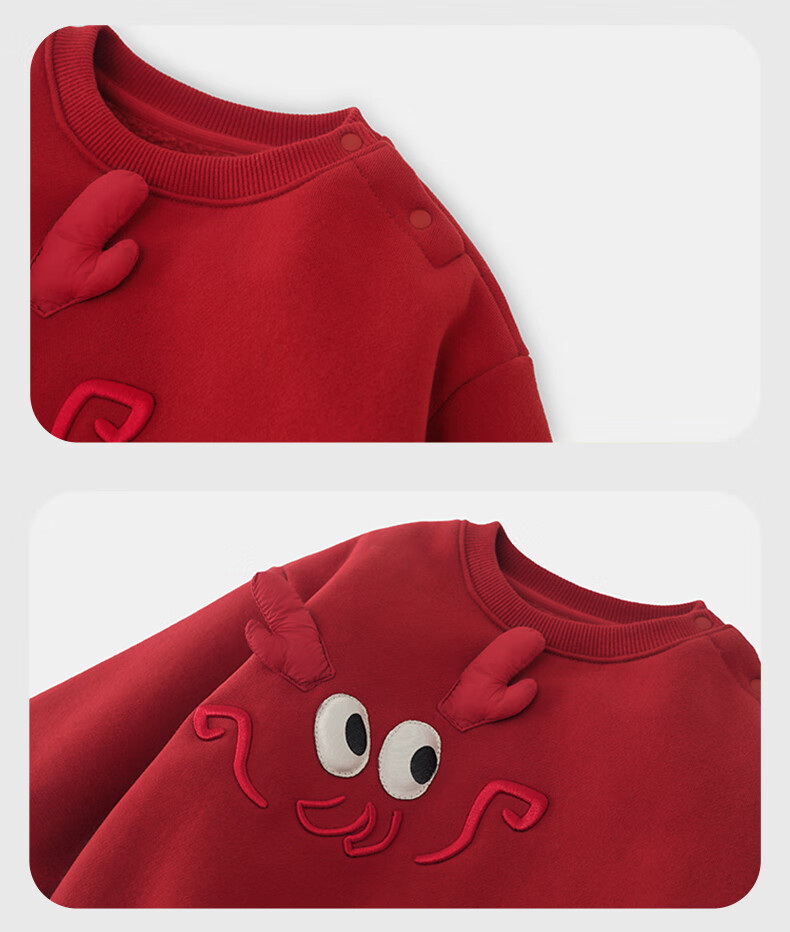 Ciciibear Boys' Dragon Year New Year Outfit, Red Fleece-Lined Sweatshirt, Children's New Year Winter Wear, Baby Winter Top 17