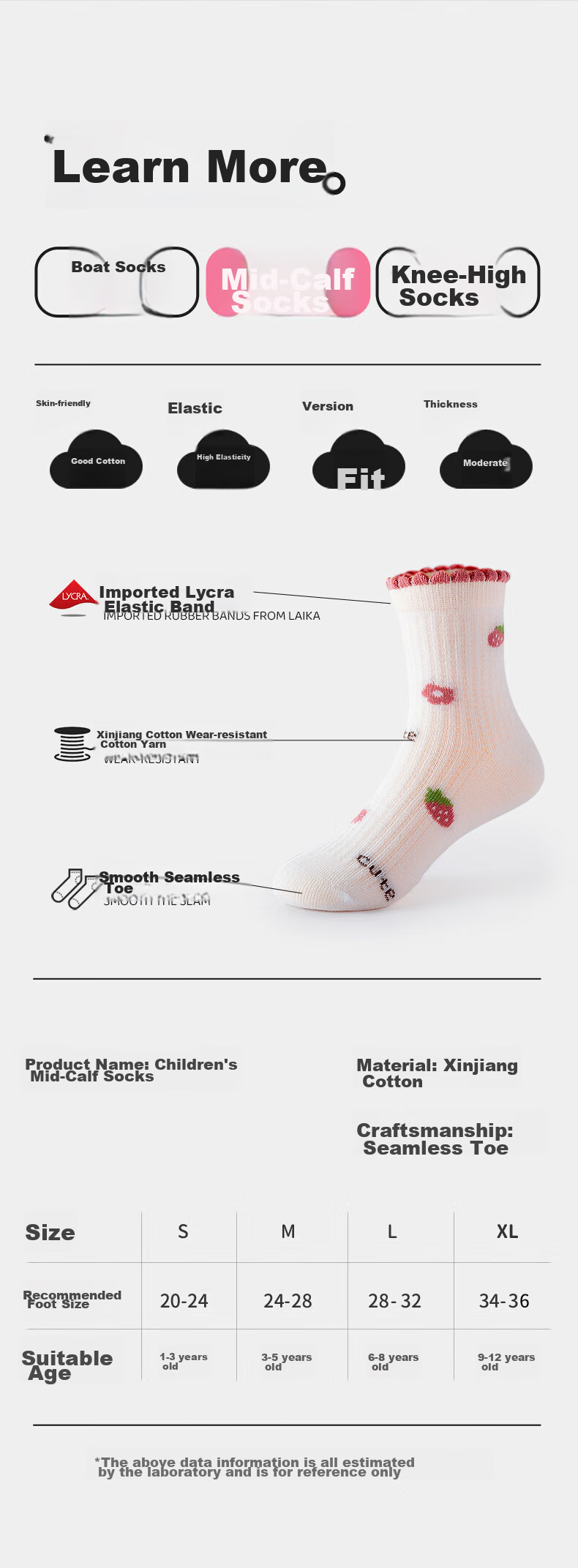 Bingxuemumian Children's Socks for Girls, Summer Thin Mid-Calf Cotton Socks, Mesh Breathable Seamless Socks for Kids, Cute Trendy Short Socks for Small to Big Kids 4