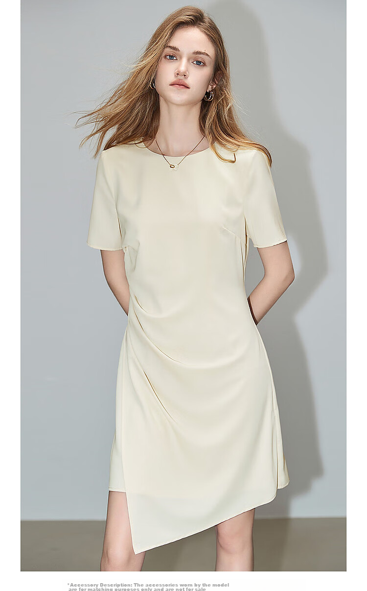 Dme [Simple Style Commuter] Summer Round Neck Waist-Cinching S-Type Puff Skirt Pleated Cross-Design Dress 11