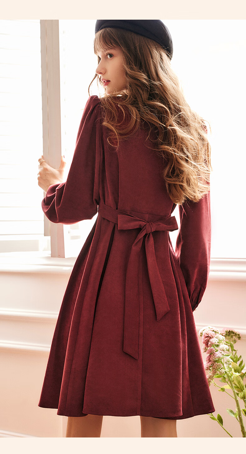 Olrain New Year Red Dress Women's Hepburn Style Little Red Dress Zodiac Year Clothing Red (Upgraded Version) L 10
