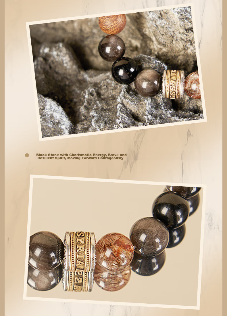 British Museum Egyptian Desert Eye Gold Obsidian Rutilated Quartz Luxury Men's Bracelet Gift for Men Father's Day Graduation 5