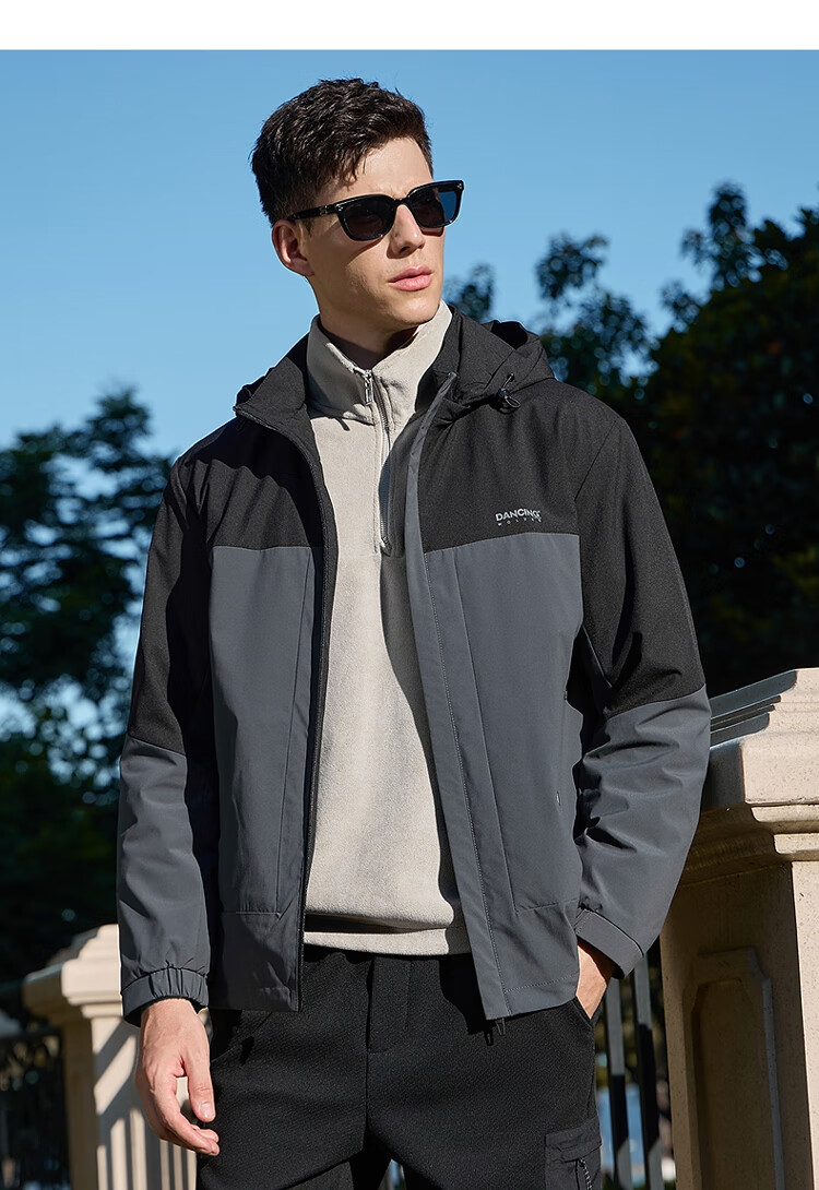 DANCING WOLVES [Three-Proof] Autumn Winter Urban Lightweight Outdoor Versatile Men's Hooded Jacket 211 Gray Green 170 4