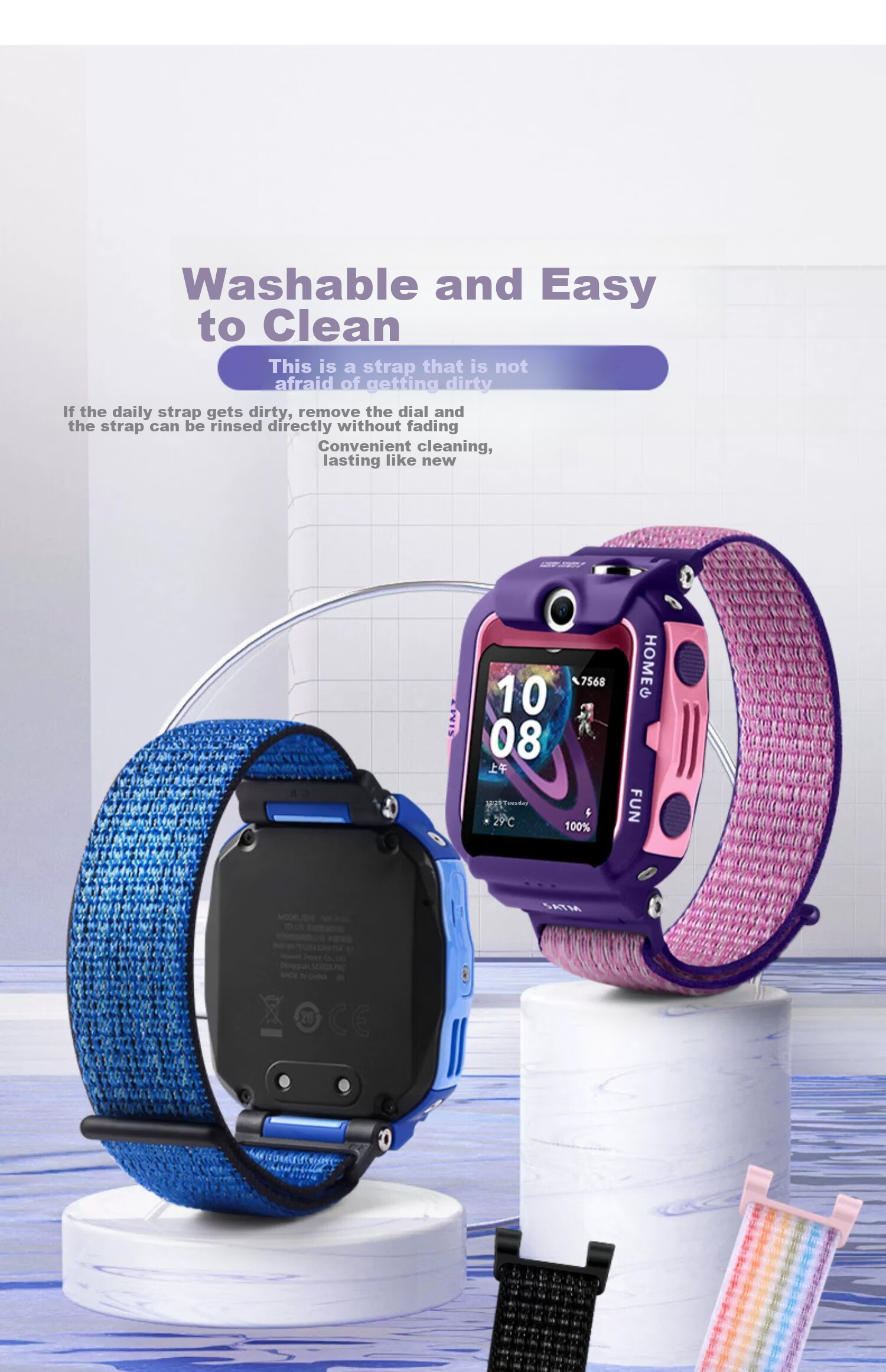 Iboann Nylon Loop Replacement Strap for Huawei Children's Watch 4X And Huawei 5 Pro Kids Watch, Braided Strap with Removal Tool, Nebula Blue 10