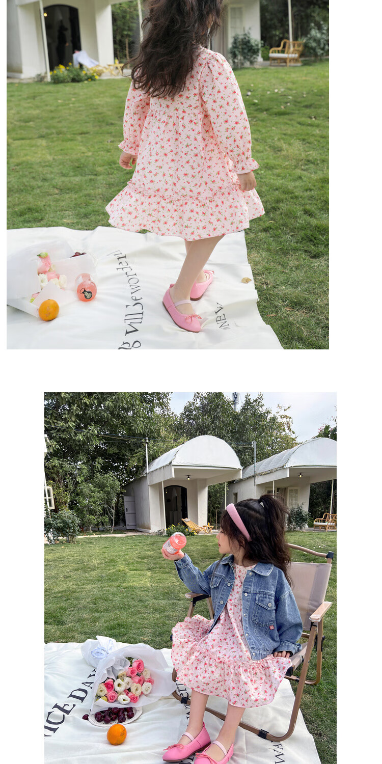 LUSON Chen Da Zhu Girls' Long-Sleeve Floral Print Dress, Spring And Autumn 2025 New Style Children's Fashionable Dress 19