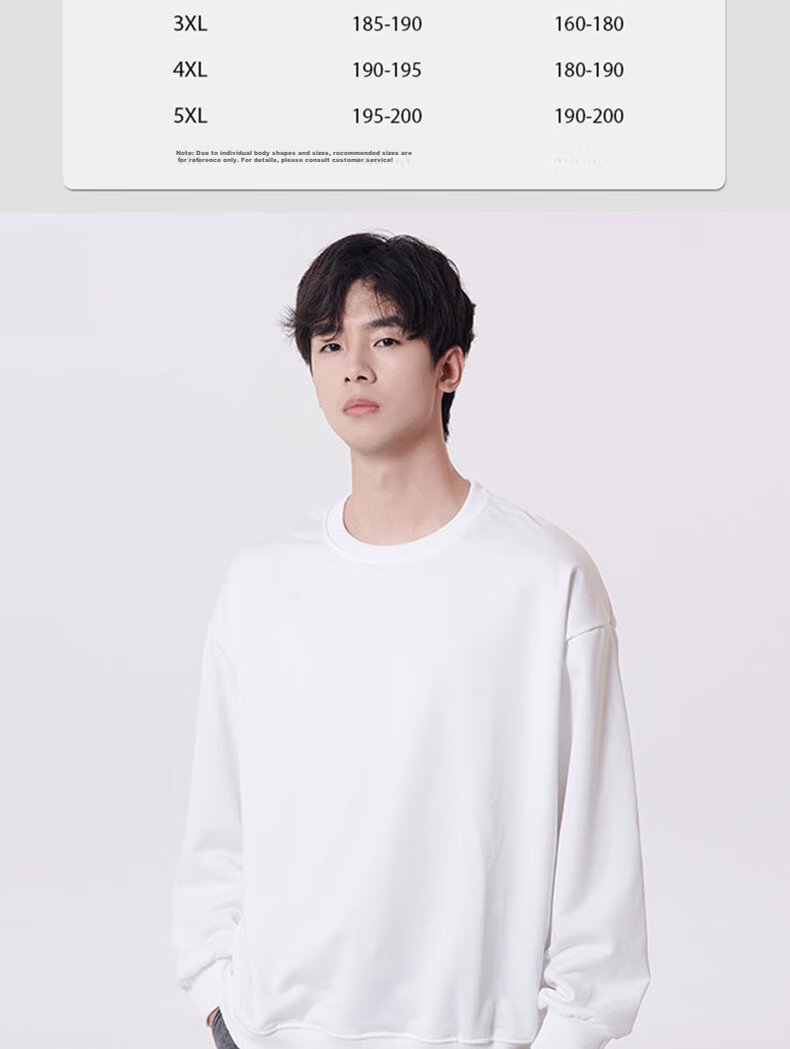 Dingfengbaoluo Trendy Brand Solid Color Crew Neck Sweatshirt, Men's Spring Loose Casual Versatile Long-Sleeve Top, WH-W White XL 3