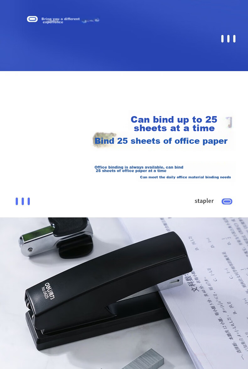 Deli Small Stapler Set, Office Supplies, Stationery for Students, with Staples And Staple Remover, Medium-Sized Large Stapler, Compact Office Use, 0354 Honor Black 8