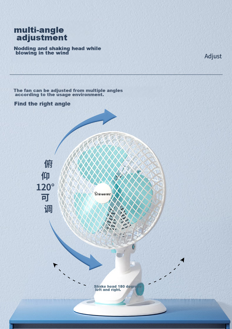 SHINEE Mini Desk Fan, Table Fan, Clip-On Fan, Wall-Mounted Fan, Quiet Electric Fan for Student Dormitory Bedside And Office Use, FJ7-01 6