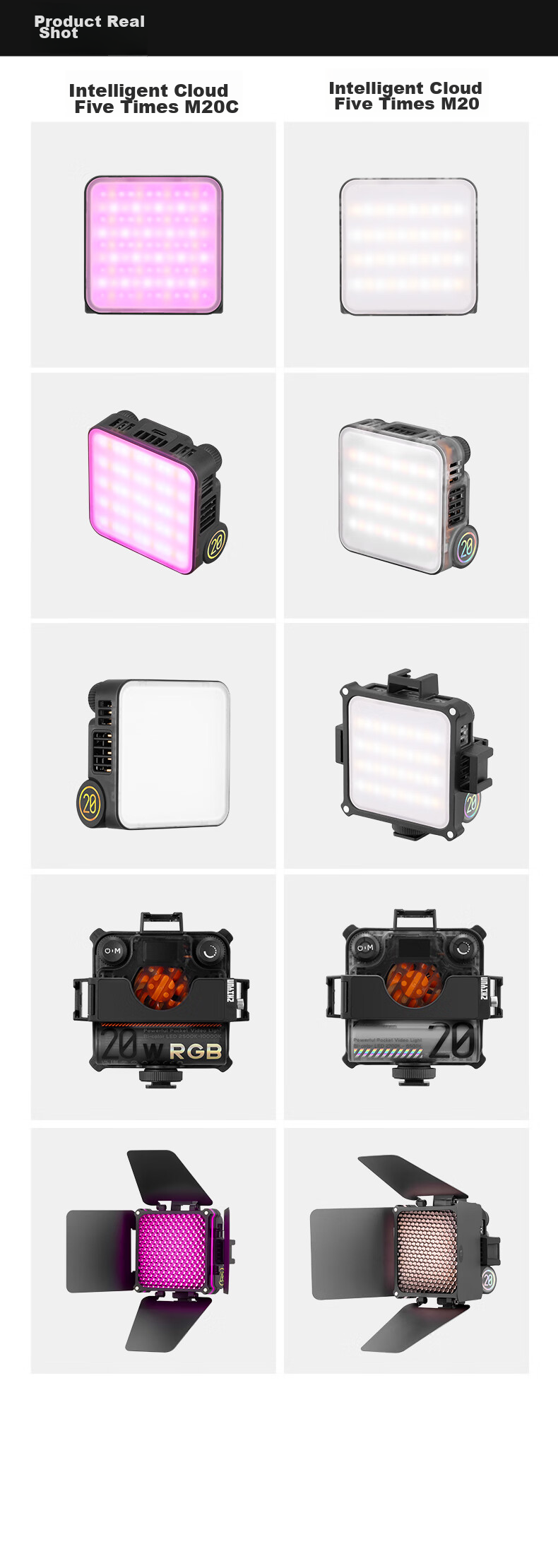 Zhiyun Five-Fold Fill Light M20, Live Streaming Fill Light, Indoor LED Handheld Portable Pocket Outdoor Professional Shooting Photography Lighting Continuous Light M20 COMBO 21