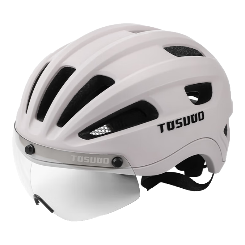 Tasiduizhang Bicycle Helmet, Unisex Color-Changing Goggles, Day And Night Use, Breathable, Adjustable Cycling Equipment, Milk Tea Color, Size M