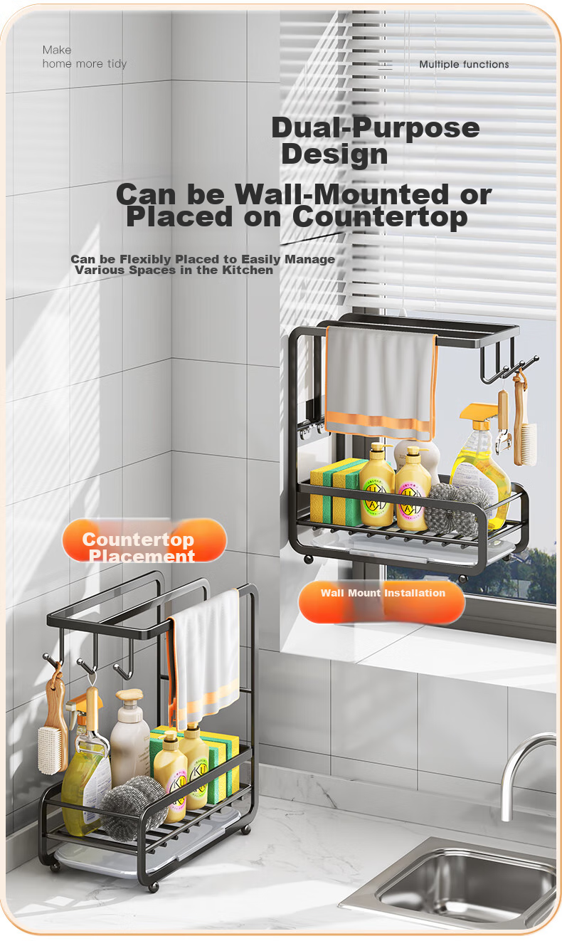 Shuaishi Stainless Steel Kitchen Towel Rack Draining Rack No-Drill Dishcloth Holder Sink Sponge Storage Shelf 5