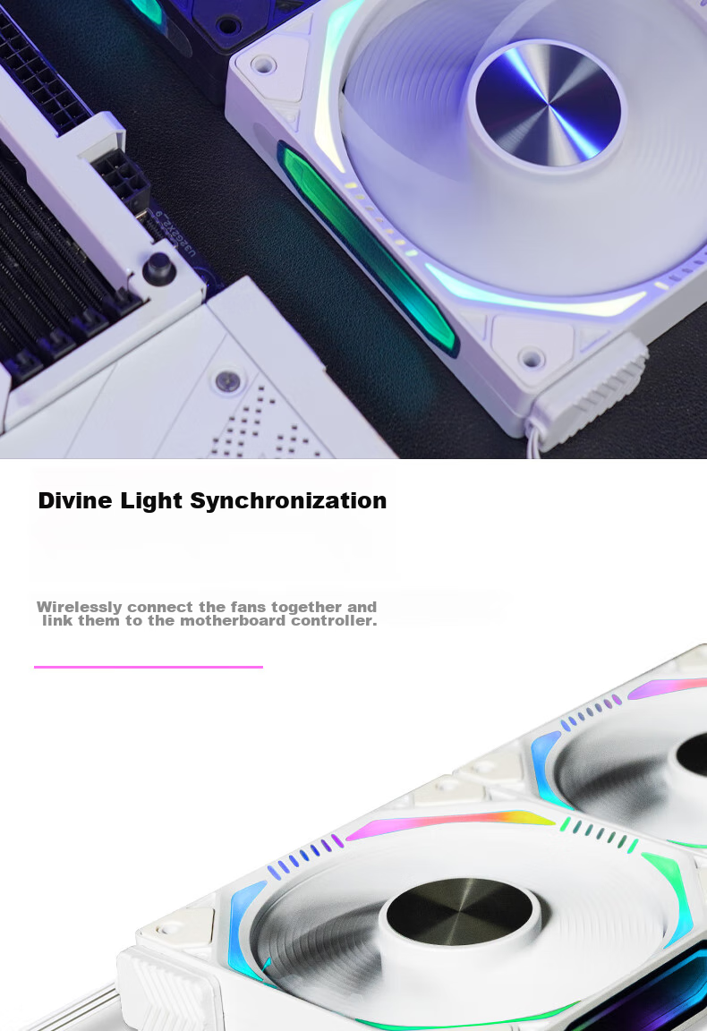 Wanjia Star Chain Building Blocks White Forward Three-Pack 12CM Water-Cooled Case Fan Module Wireless Assembly/ARGB Lighting Sync/PWM Temperature Control 9