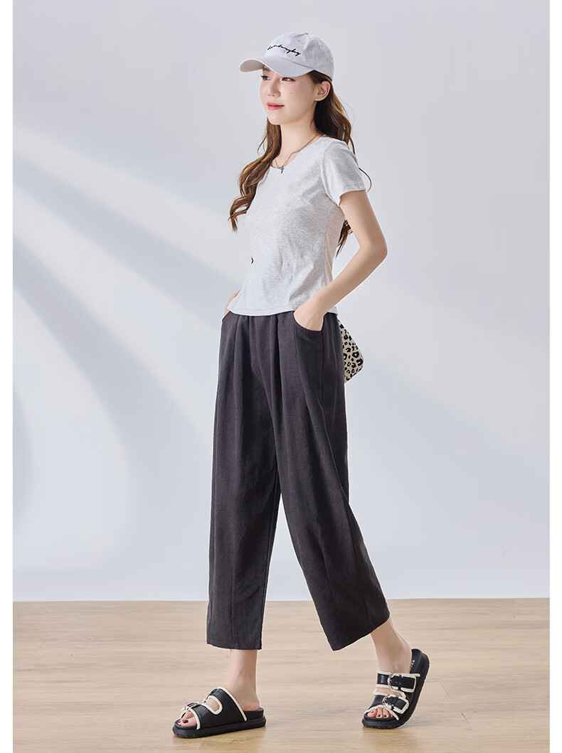 LangSha Lazy Summer Refreshing Cool Milk Puff Pants for Women, High-Waisted Thin Casual Versatile Wide-Leg Cropped Pants for Petite Figures 19