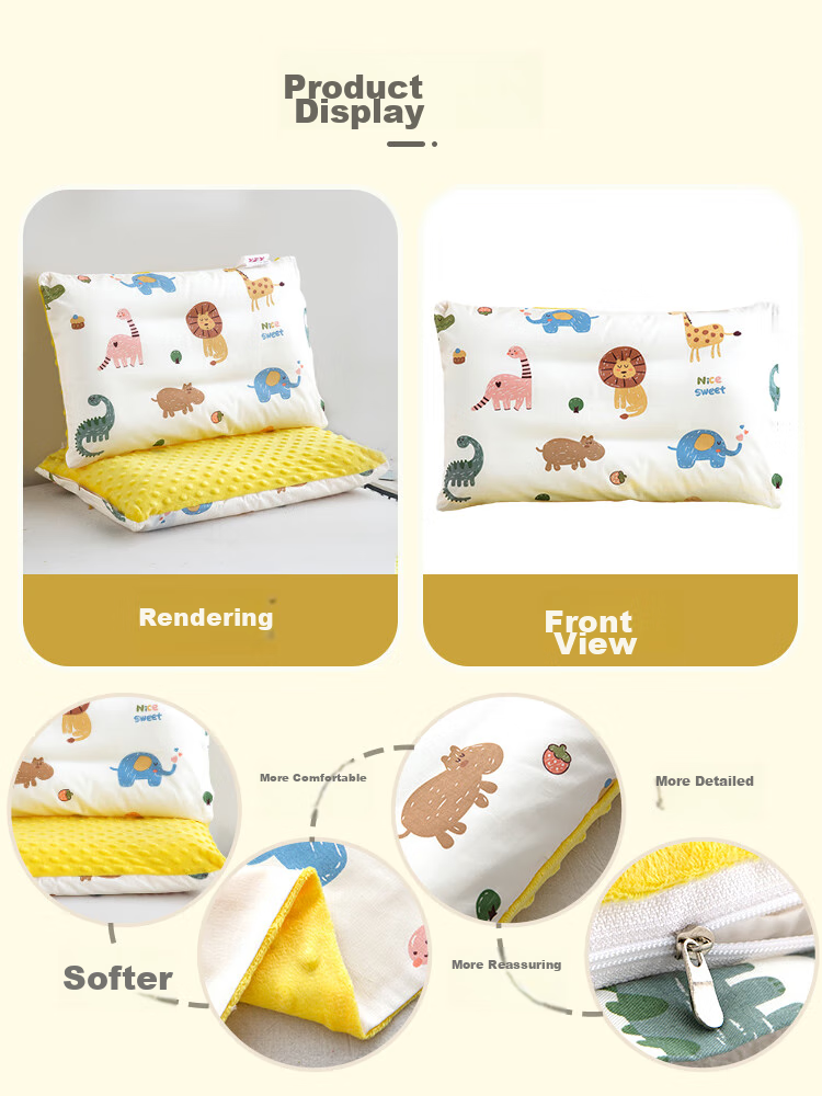 9I9 Children's Pillowcase, Pure Cotton, Kindergarten Plush Toy, Double-Sided Pillow Cover for Babies, All Seasons Use, A94 Animal Pattern, 50*30cm 11