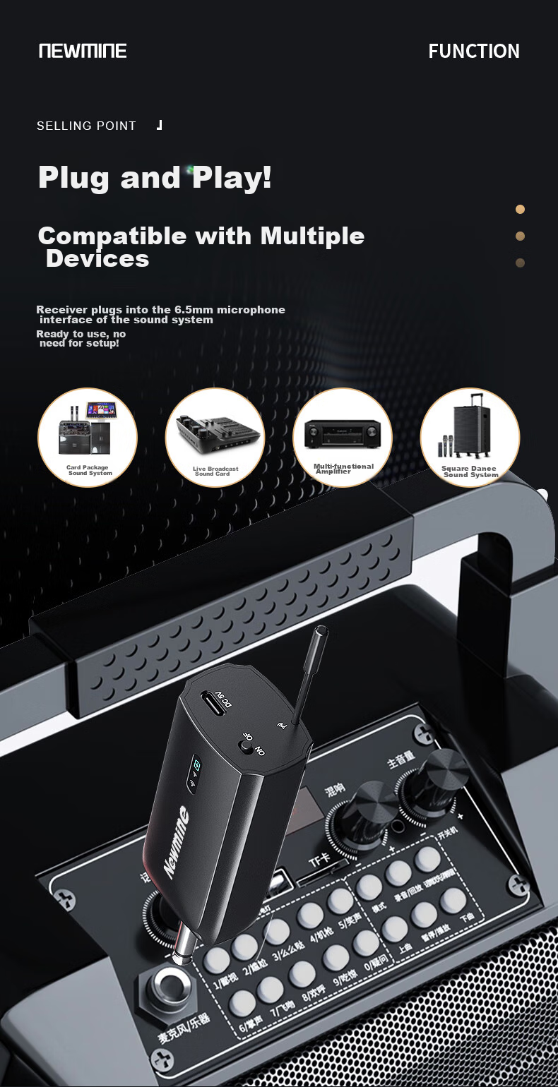 Newmine MC107 Wireless Microphone, Home KTV Singing, Hosting, Lecturing, Karaoke, Conference Speaker, Amplifier, FM Tunable, Universal Microphone, Single Mic 11