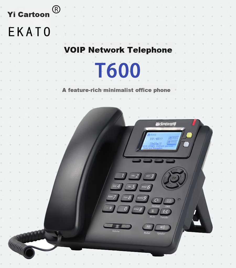 Yikatong T600 Internet Phone with 2 SIP Accounts, Dual Gigabit Ethernet Ports for Office IP Phones, Headset Interface Customer Service Phone T600 [Power Adapter for Power Supply] 1