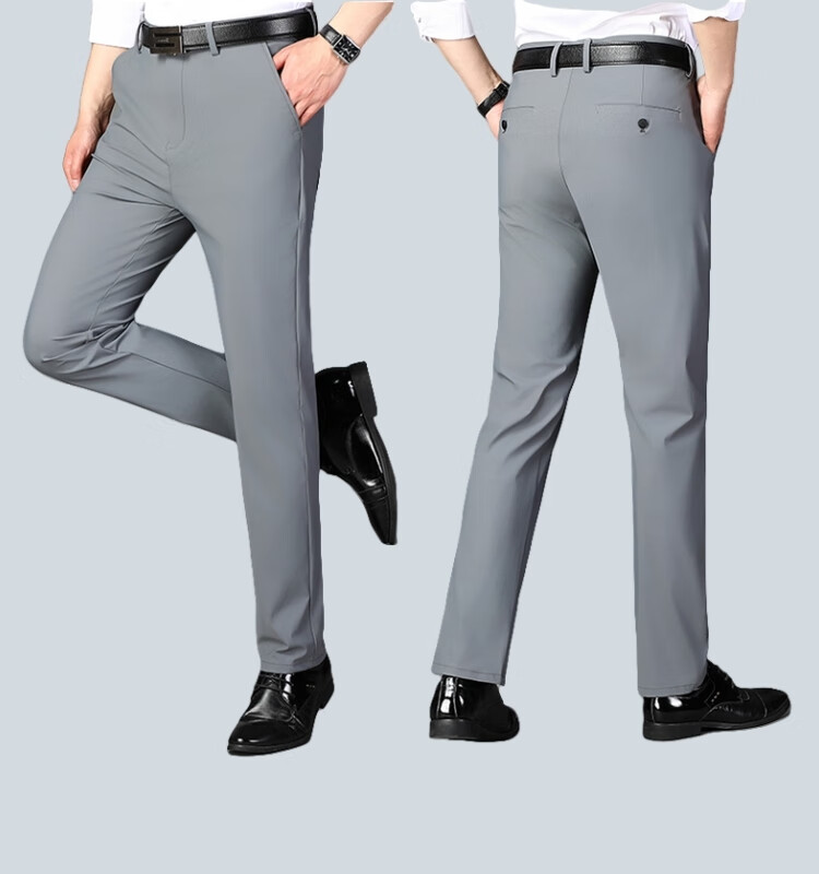 Ayoupang Summer Lightweight Plus Size Ice Silk Business Commute Dress Pants for Men, Elastic Breathable Large Size Work Casual Trousers Long Pants for Chubby People 7