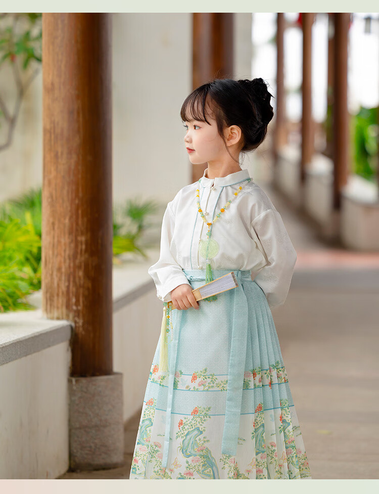 Menghu Yueqing Mountain Hanfu Girls' Spring New Style Children's Chinese-Style Ancient Costume Ming Dynasty Horse-Face Skirt Set, Pink Horse-Face Skirt, Size 100 16