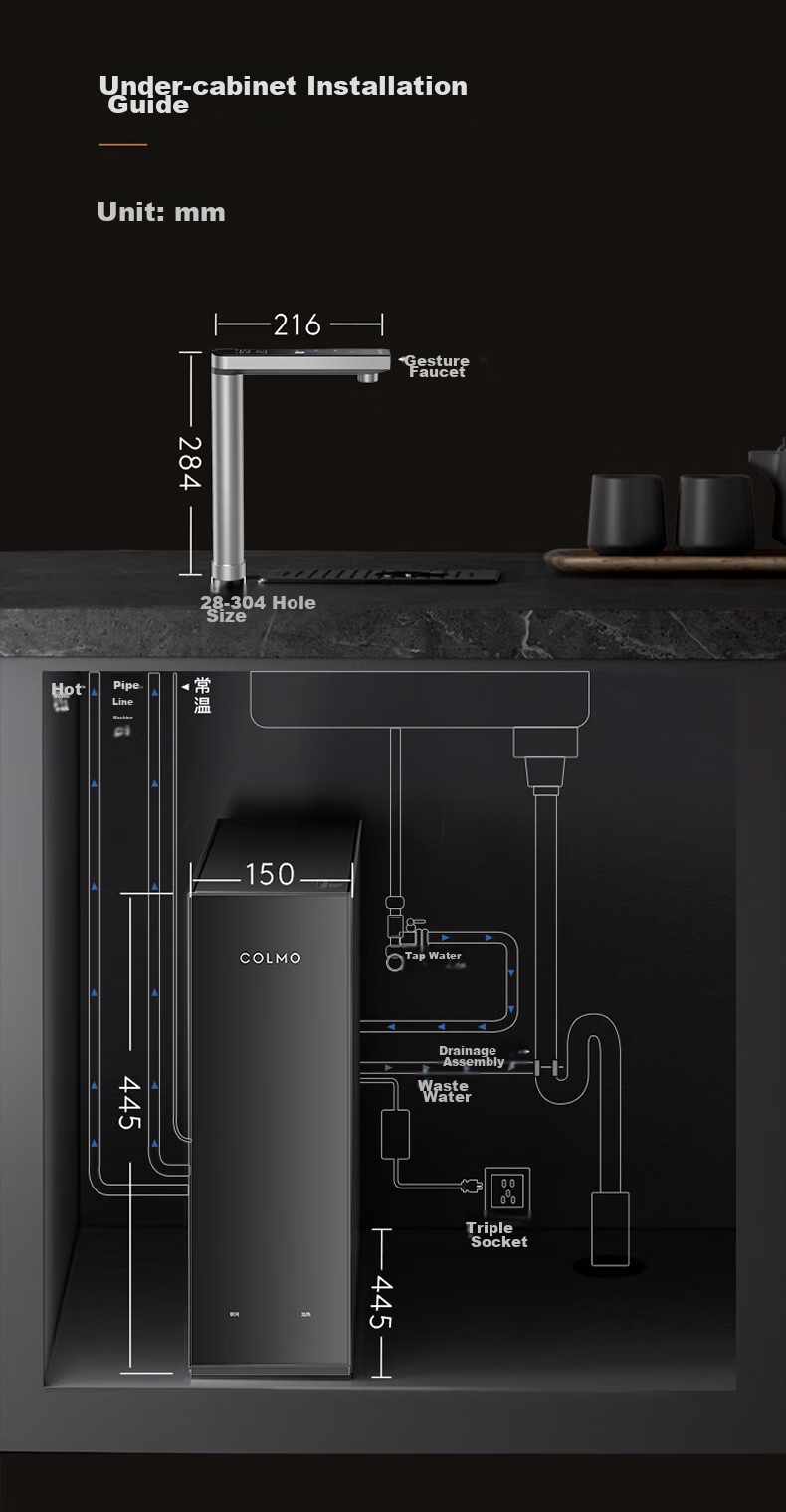COLMO Water Purifier Black Pearl Integrated Hot Water And Purification System, 800G Household Kitchen Heating Direct Drinking Under-Sink Purifier, Specialized for Kitchen Use, Under-Counter, No Scale Inhibitor, RO Reverse Osmosis RC119 18