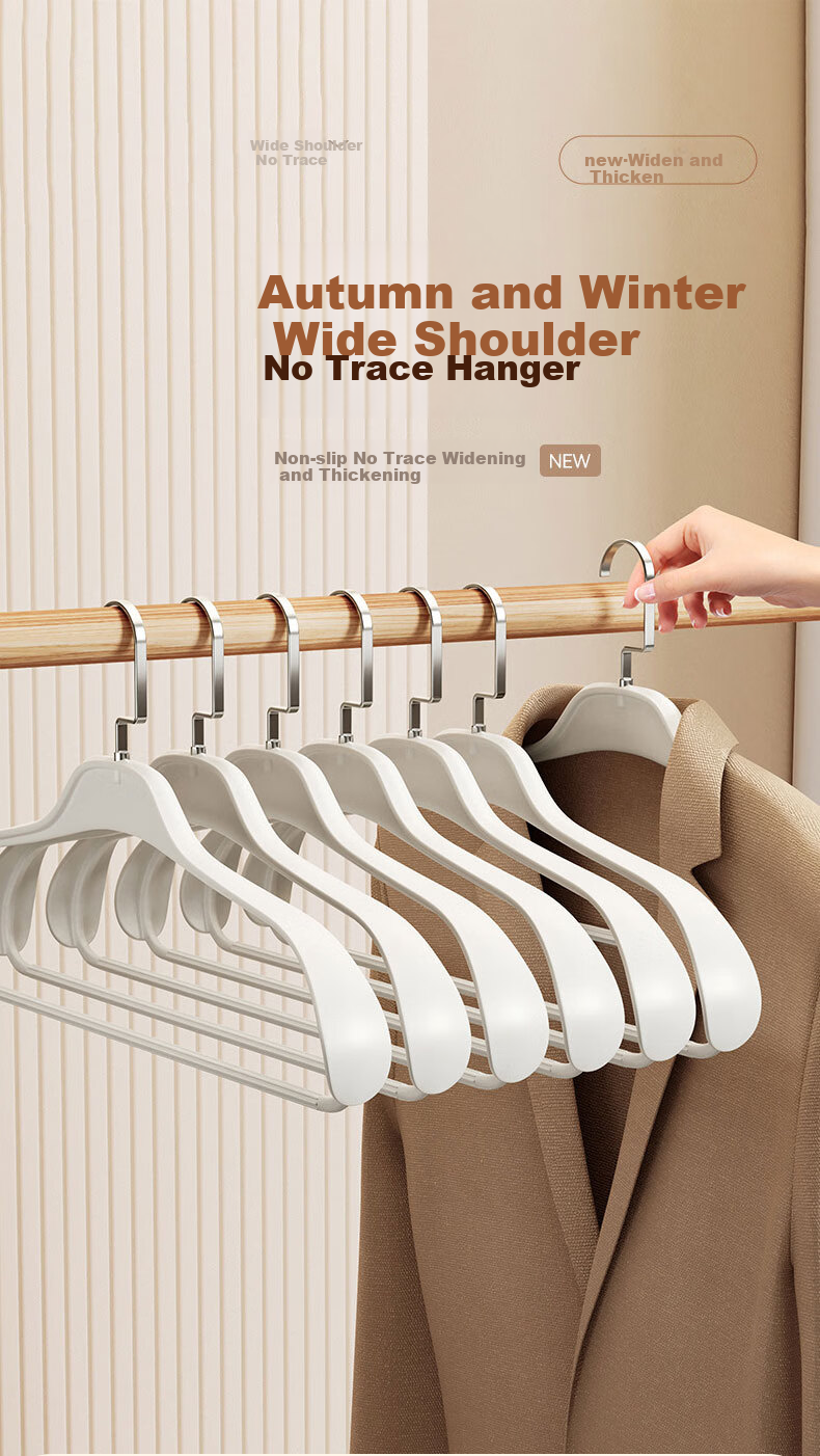 MENGTING Wide Shoulder Hangers, Seamless Clothes Hangers, Thick Plastic Non-Slip Drying Hangers, No Bulging Coat Hangers, Pack of 5 1