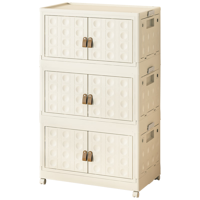 Xitianlong Foldable Storage Cabinet, Magnetic Storage Unit, Bedside Table with Wheels, Three-Tier, 61cm Wide