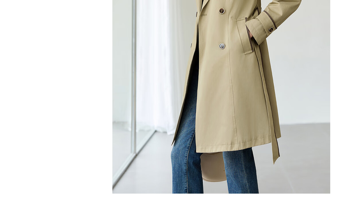 Chushen Spring And Autumn Double-Breasted Windbreaker for Women, Mid-Length, Elegant Classic H-Type Waist-Cinching Slimming Coat S51D003 13