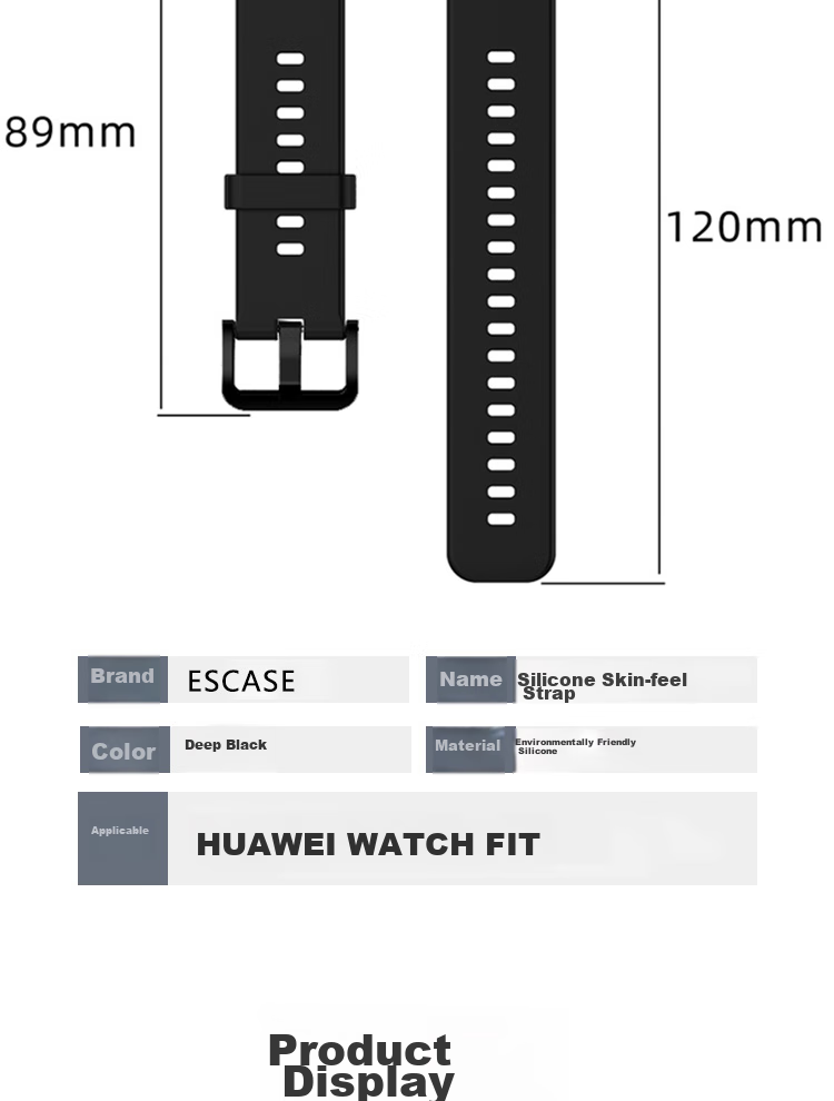 ESCASE Huawei Watch FIT Watch Strap HUAWEI Fitnew Silicone Skin-Like Strap, Unisex, No Sweat Hair Pinching, Replacement Band, Personalized Smart Sports Watchband, Black 7