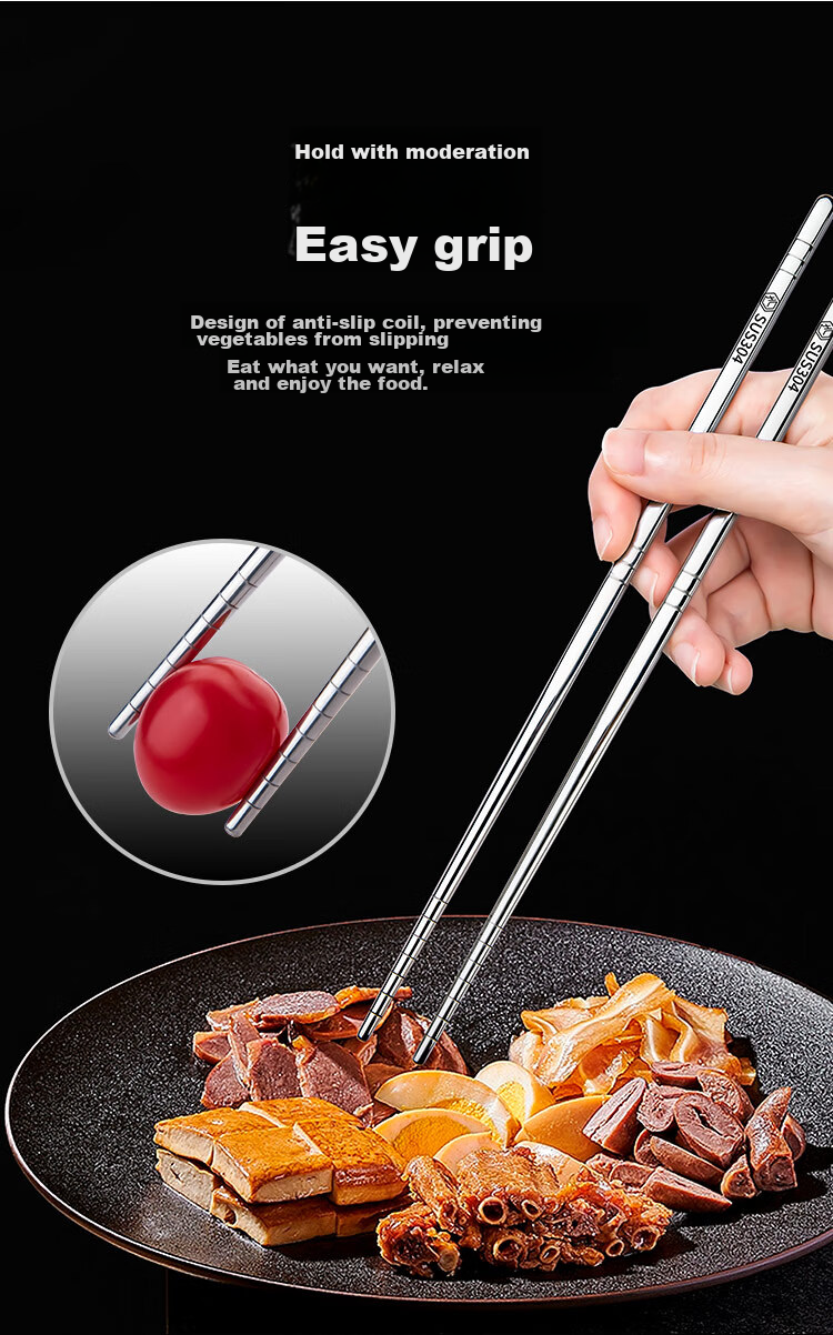 JD Original Chopsticks, Household Food-Grade Tableware, 304 Stainless Steel Non-Slip Heat-Resistant [Thickened And Durable], 10 Pairs Set 7