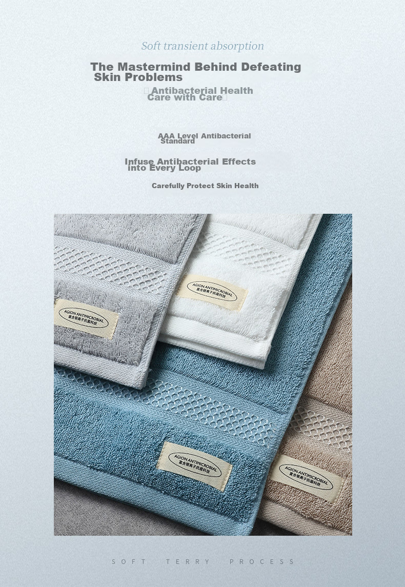 Canasin Pure Cotton Antibacterial Towel, Soft And Absorbent, Five-Star Hotel Face Washing Sports Towel, Single Pack, Silver Gray, 180g 6