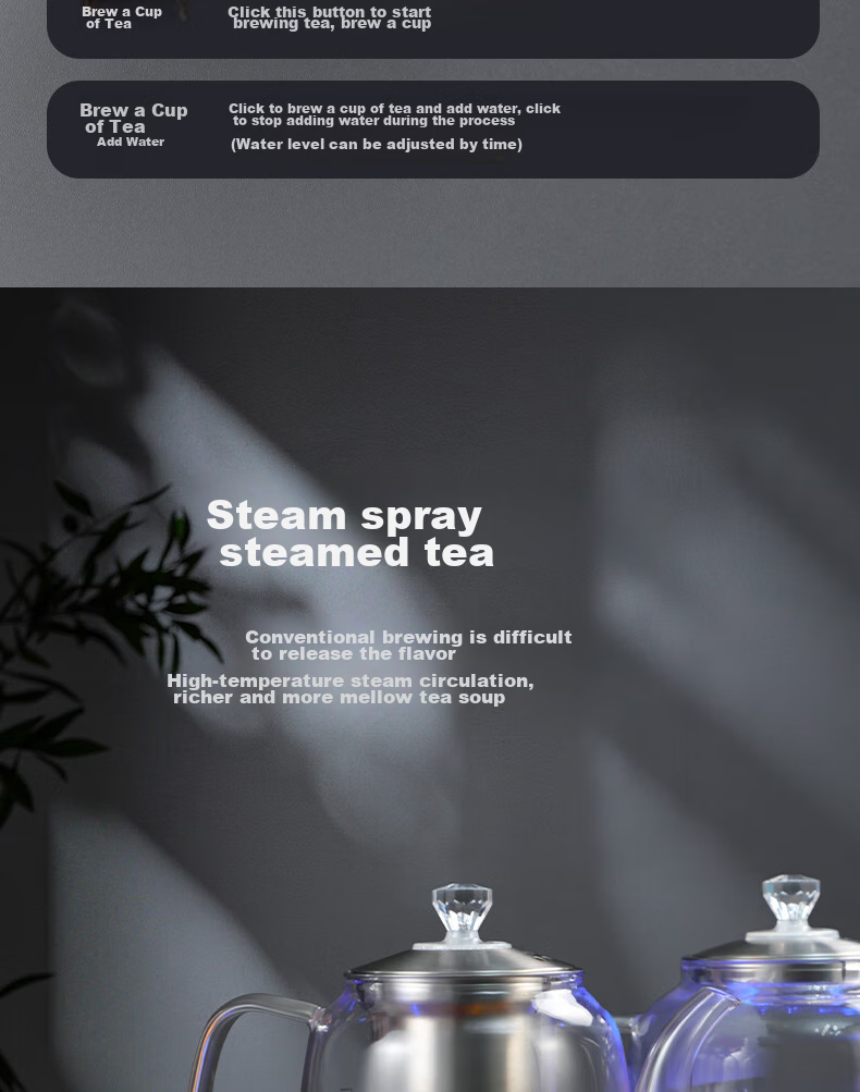 Biooner Fully Automatic Bottom Double Water Inlet Electric Kettle, Glass Water Boiler for Home And Office Use, Integrated Tea Table And Countertop, Built-In Electric Tea Stove, Tea Set Package, Light Luxury Silver Three-I 11