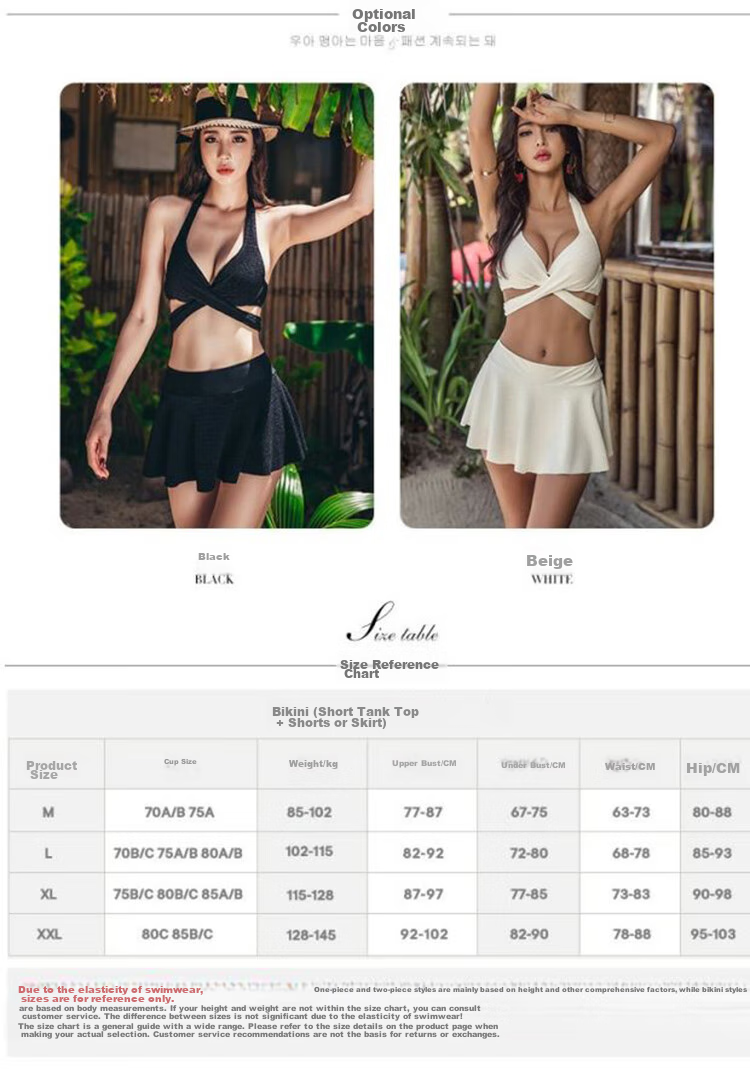 DK Sexy Bikini Push-Up Bra High-Waisted Two-Piece Skirt Swimwear for Women, Tummy Control Hot Spring Swimming Suit, White, XL 2