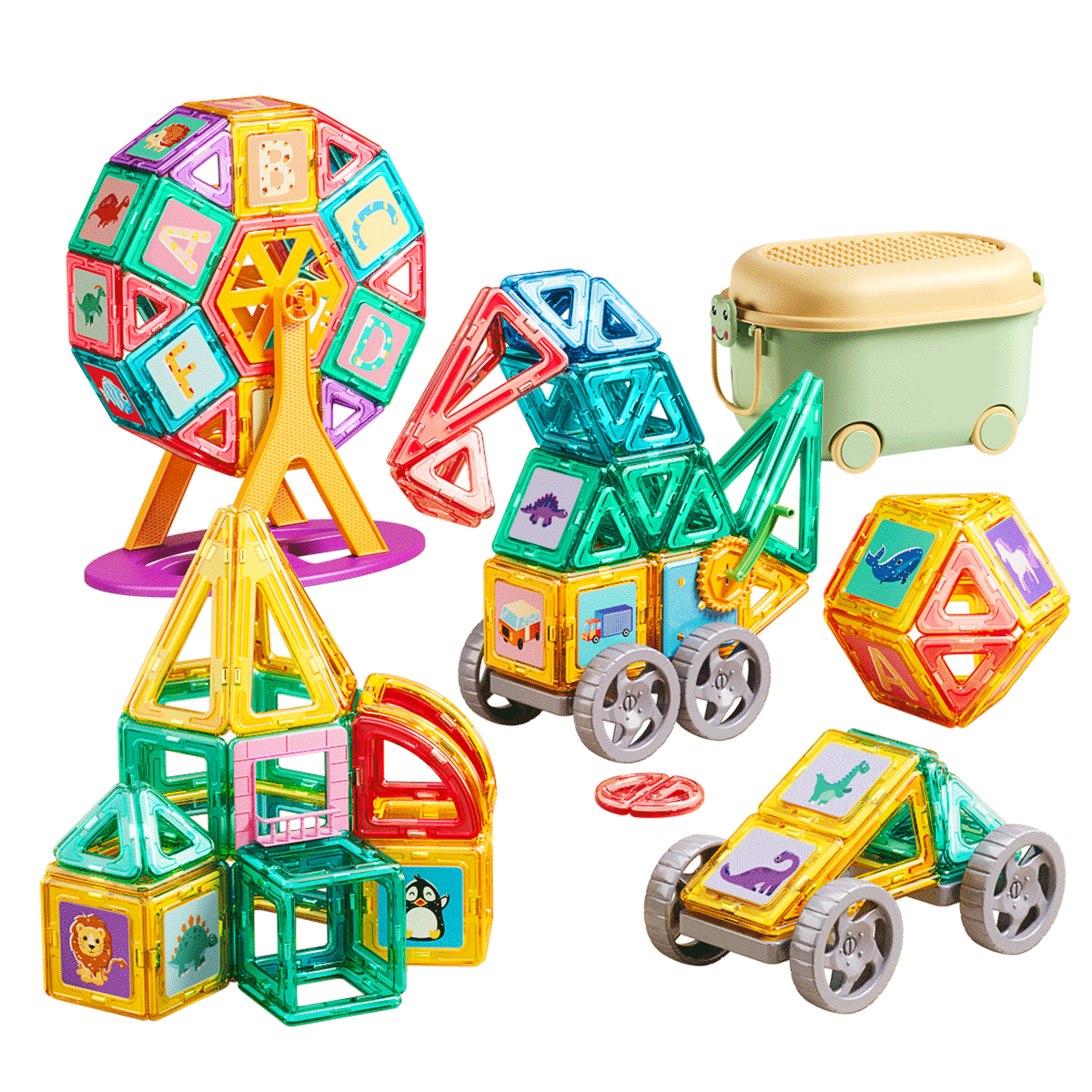 Babibu Large Magnetic Tiles, Children's Building Blocks, Magnetic Rods, Magnetic Toy Set, Birthday Gift for Ages 3-6