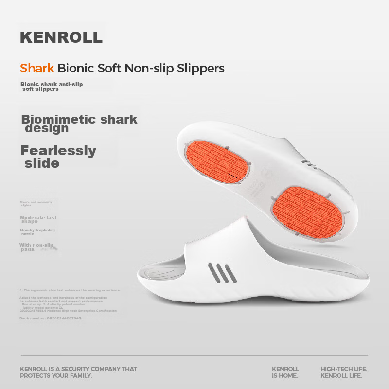 KENROLL Unisex Non-Slip Home Bathroom Lightweight Shark Arch Support All-Season Sandals, Shell Gray, Size 35-36 (230mm)