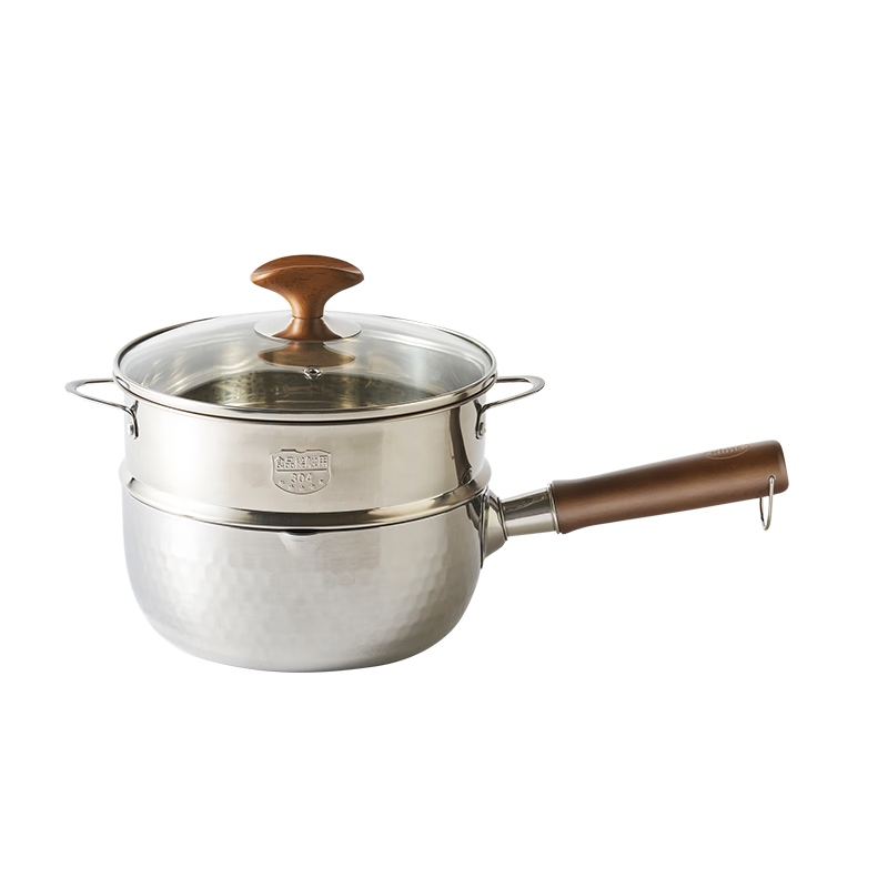 Kims Cook Non-Coated Snow Pan for Home Use, Small Milk Pot with Five Layers, Stainless Steel Baby Food And Noodle Pot, 304 Stainless Steel 20cm + Steamer Basket