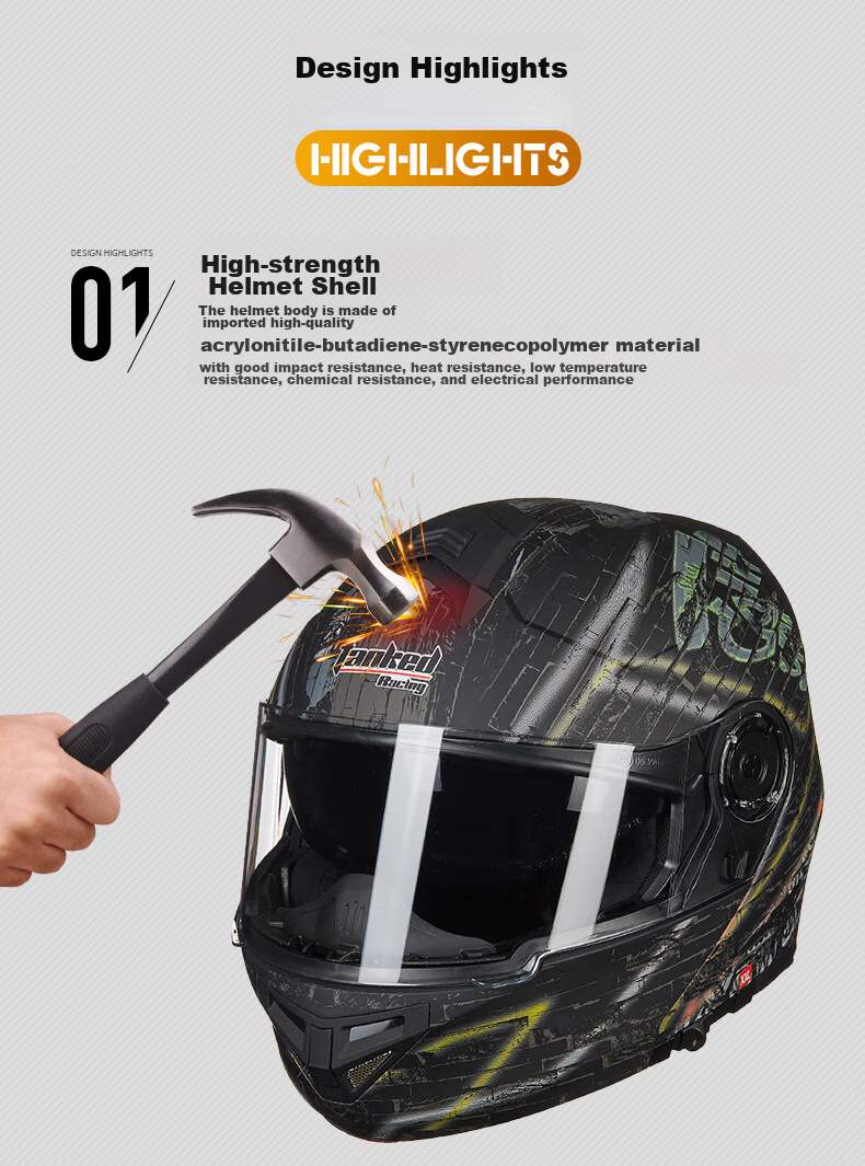 Tanked Racing Motorcycle Helmet T270 Flip-Up Helmet, 3C Certified, Dual Visor, All-Season Anti-Fog Riding Safety Helmet, Matte Black, XL 4