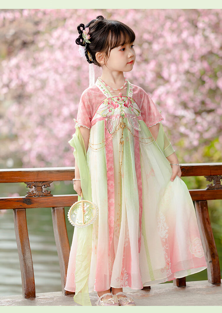 Menghu Huaiweiyang Hanfu Girls' Dress New Style Chinese-Style Children's Ancient Costume Princess Dress Fairy-Like One-Piece Dress Pink 110 19