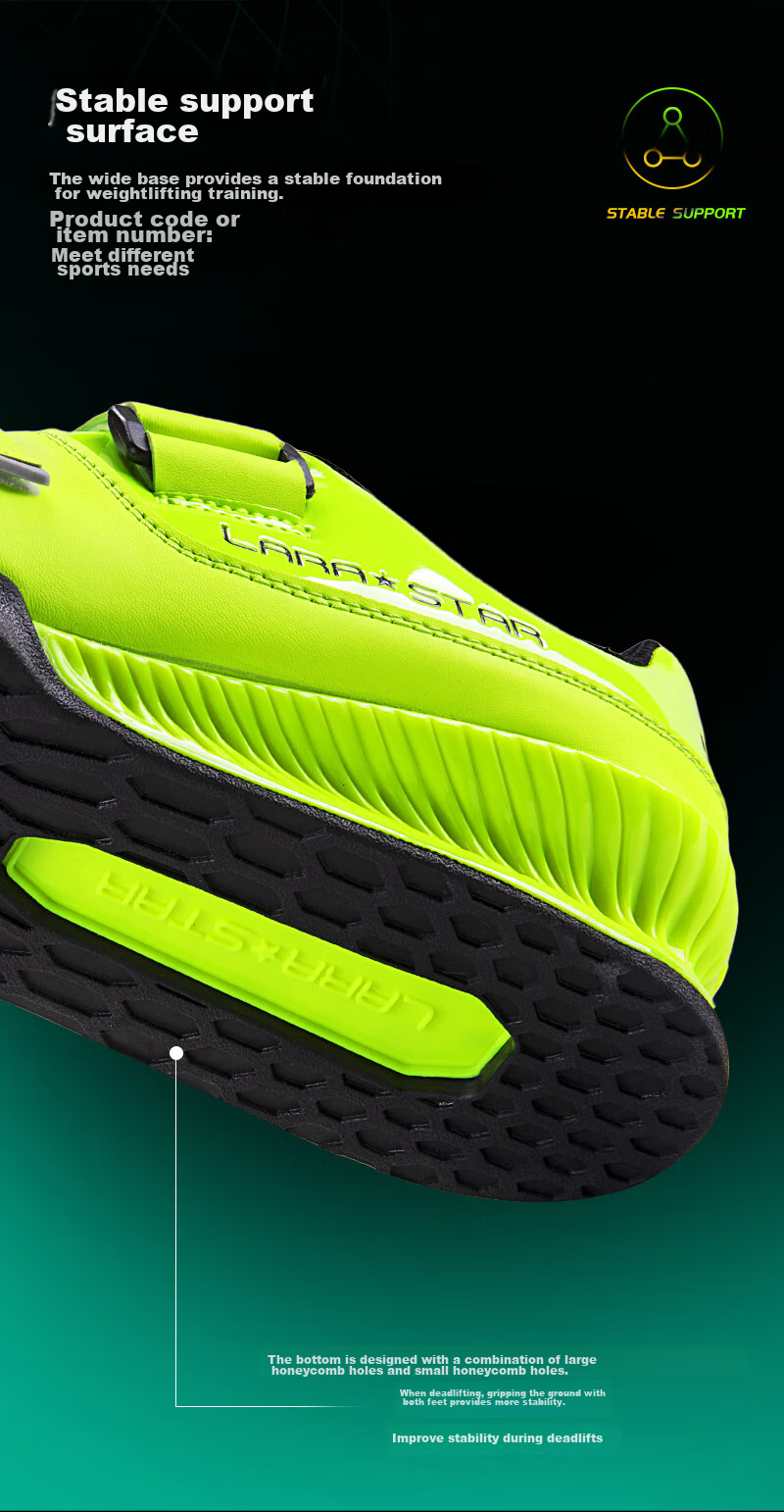 LARASTAR Squat Lifting Deadlift Shoes, Gym Indoor Training Shoes, Specialized Non-Slip Support Boxing Shoes, Fluorescent Green, Size 43 4