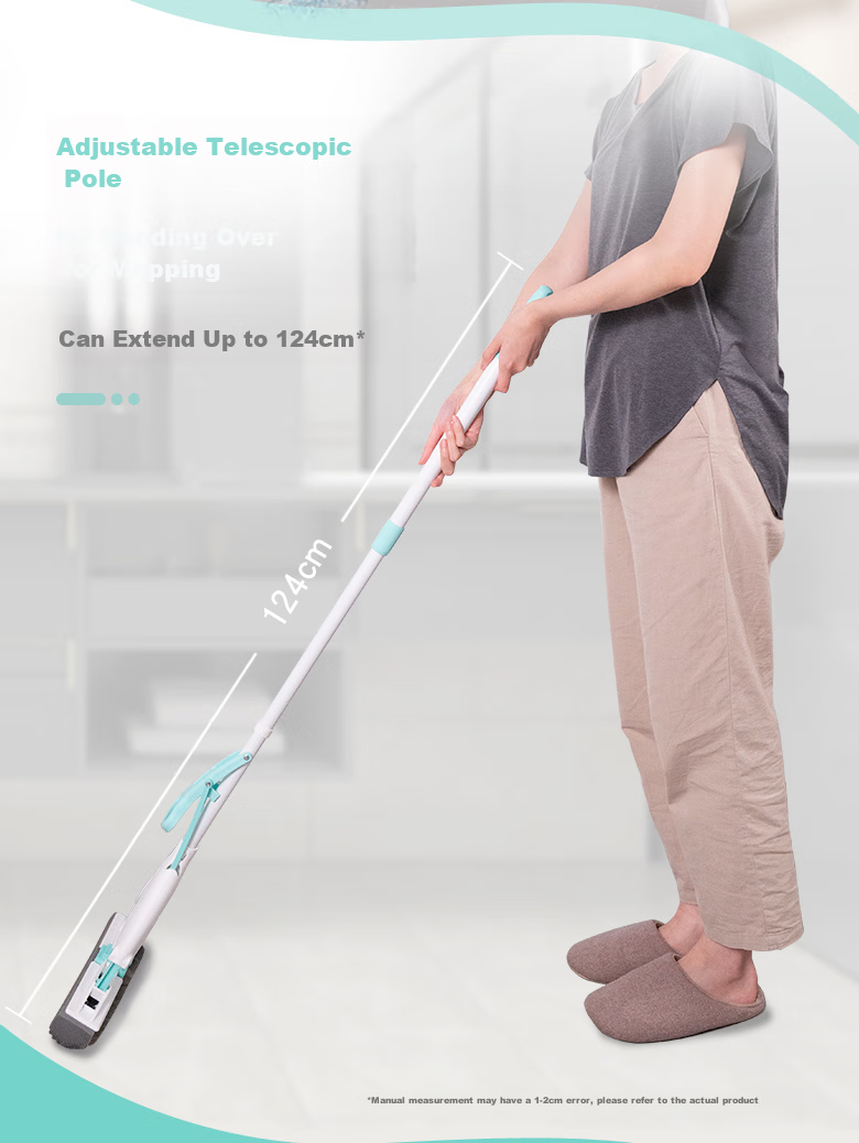 MIAOJIE Sponge Mop with 27cm Handle, 124cm Total Length, 1 Head Foldable Lazy Household Mop, No-Hand Cleaning Sponge Absorbent 8