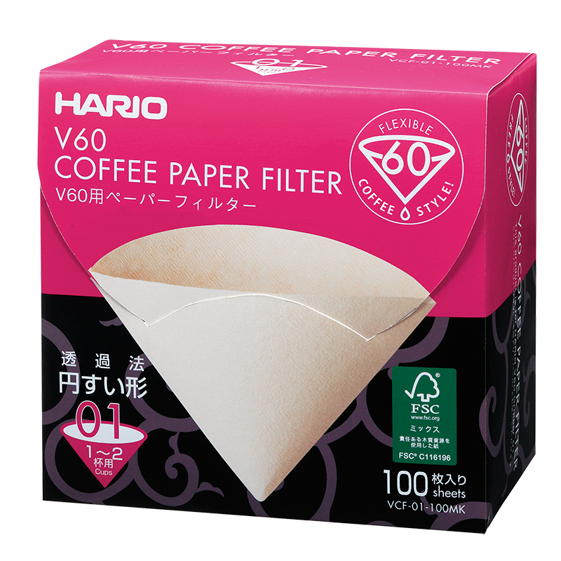 HARIO Japanese Imported V60 Pour-Over Coffee Filter Paper, Drip Bag, Coffee Maker Filter Box, 100 Pieces, Size 01