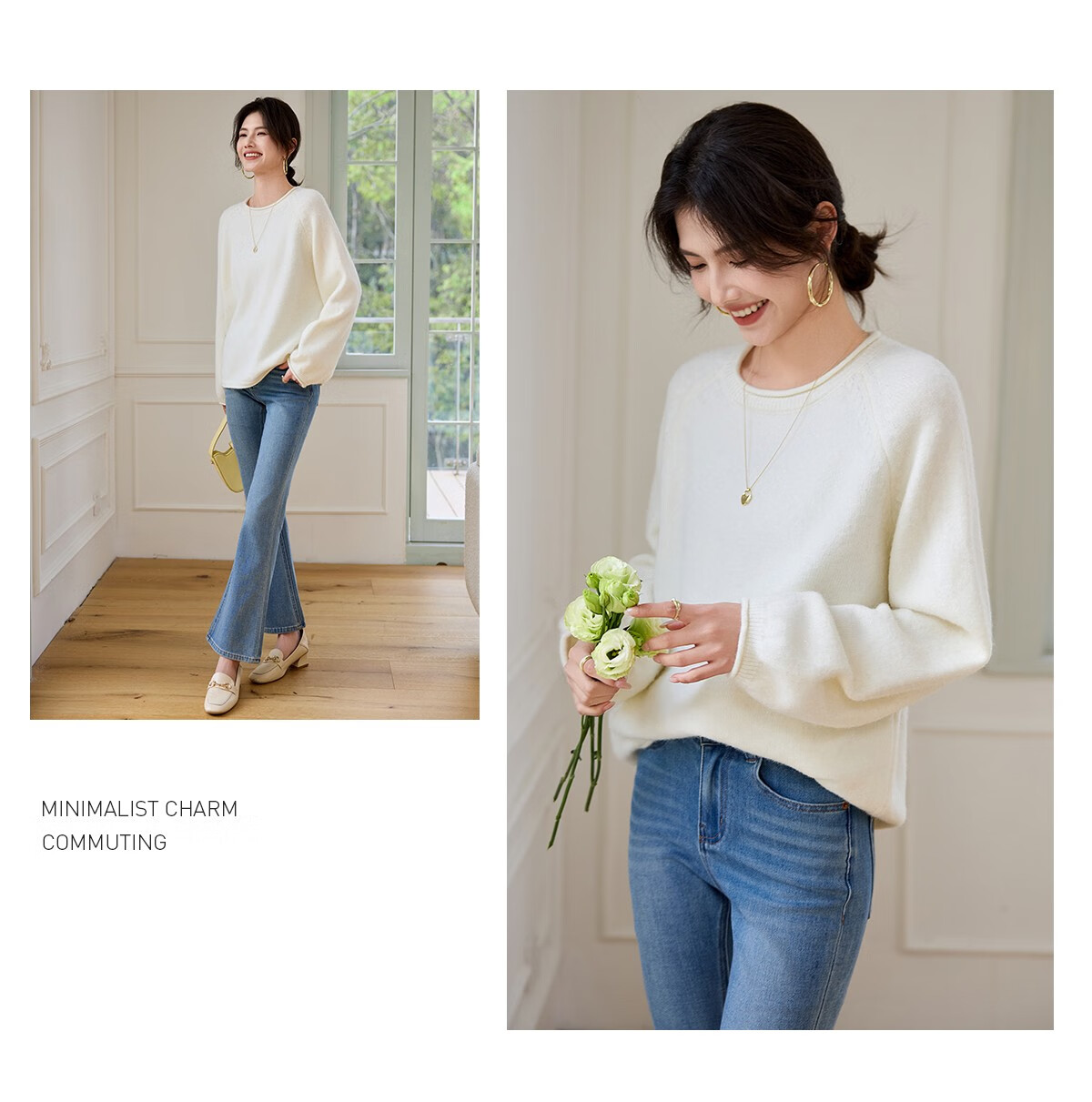 She Enjoy Knitwear Women's Solid Color Rolled Edge Raglan Sleeve Sweater Loose Fit Lantern Sleeve Round Neck Knit Top T51Z018 16
