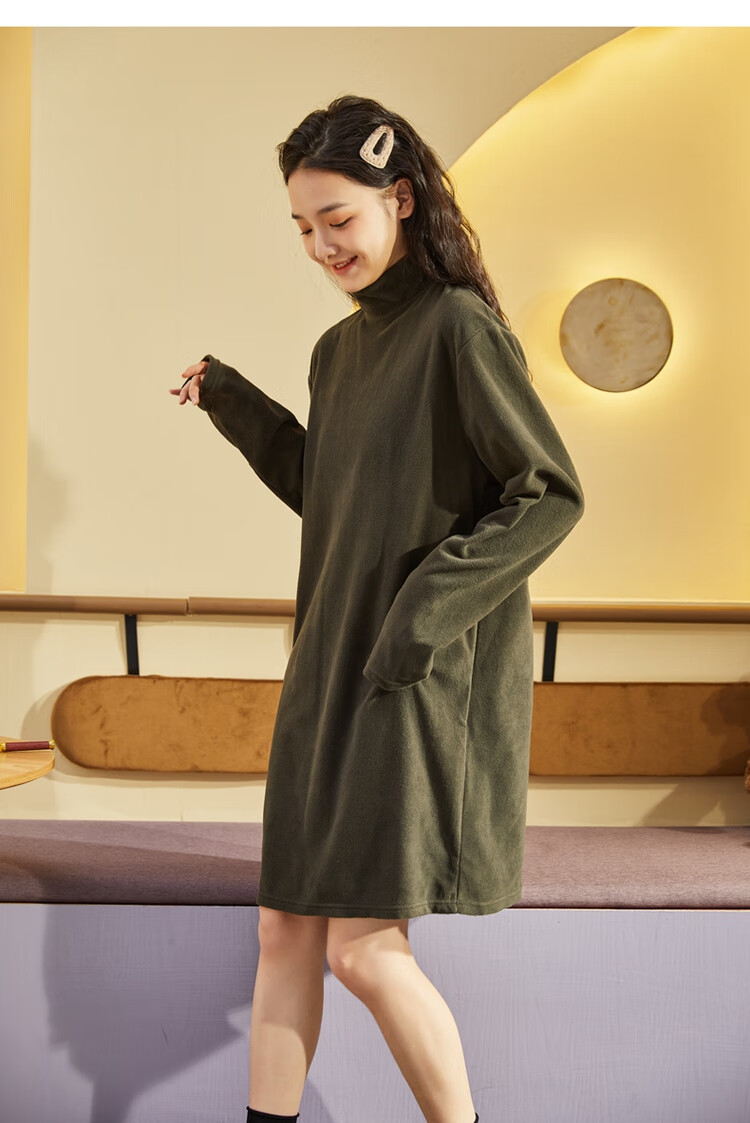TonLion 2024 Women's Fleece High Neck Knit Long Sleeve Dress Black S 20
