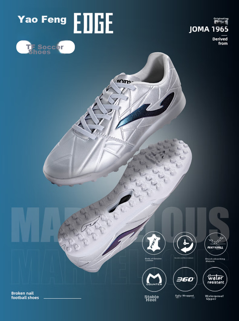 JOMA Kangaroo Leather Soccer Shoes with TF Turf Studs, Non-Slip, Wear-Resistant Professional Football Training Shoes, Mint Green, Size 39 1