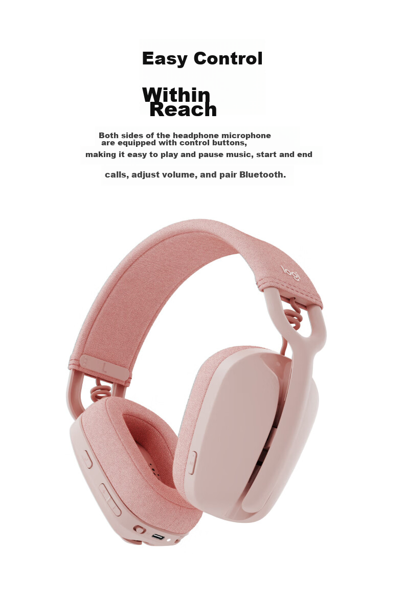 Logitech Zone Vibe 100 Bluetooth Headphones for Music, Office, And Casual Use with Microphone, Pink (A00167) 6