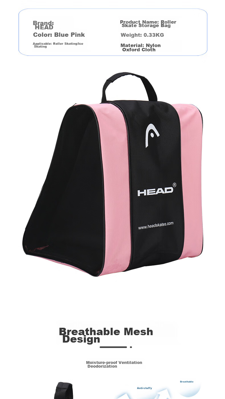HEAD Roller Skating Bag Storage Backpack for Inline Skates, Roller Skates, Helmet And Protective Gear, Dedicated Single-Shoulder Bag HES22 Pink 4