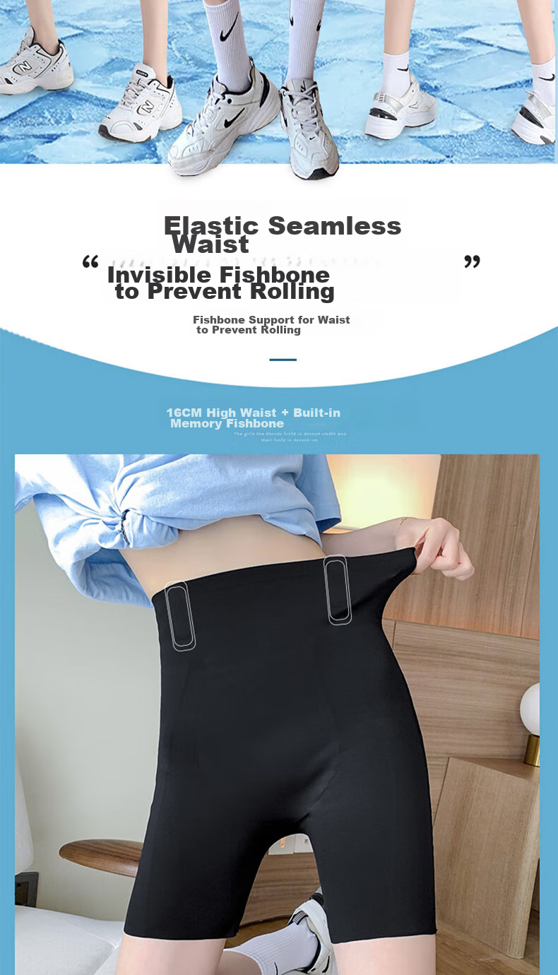 LangSha High-Waisted Tummy Control And Butt-Lifting Shorts for Women, Thin Seamless Shark-Shaped Floating Safety Shorts, Knee-Length Undershorts 3