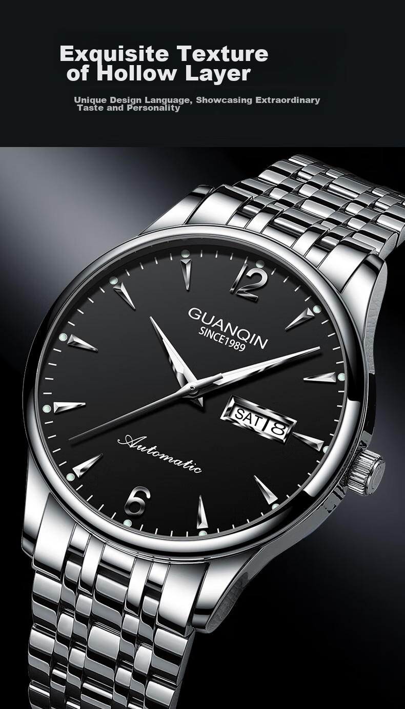 GUANQIN Men's Mechanical Watch, 2026 New Model Fully Automatic Business Style Waterproof Luminous Watch, Gift for Dad on Father's Day 10