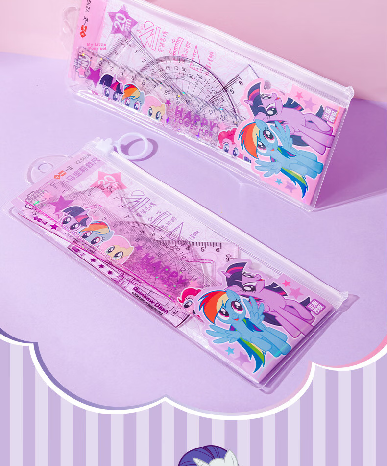 YIZHENG Drawing Set, Stationery, My Little Pony High-Quality 20cm Ruler Set of Four Pieces, Elementary School Students' Special Straight Ruler Triangle Ruler Protractor, Purple Set 5936 10